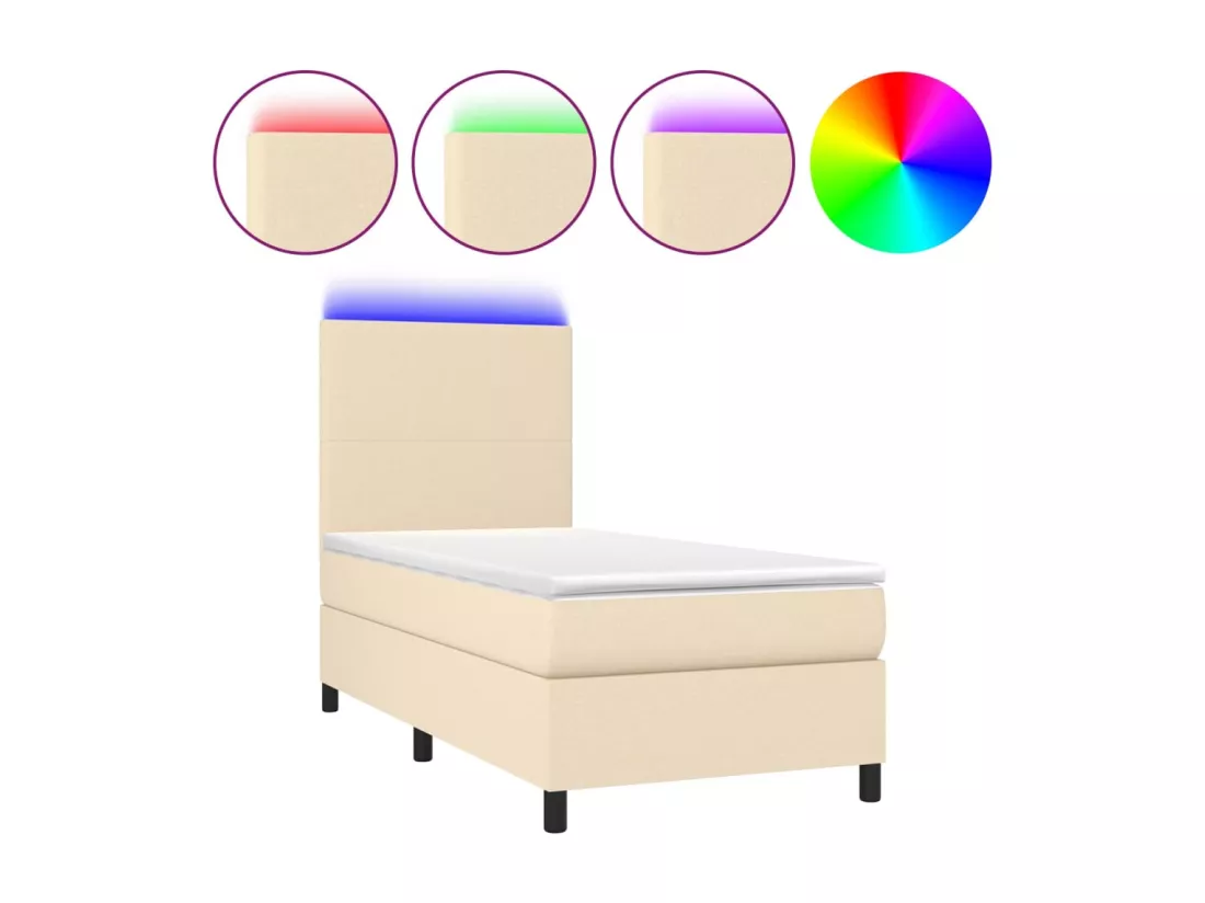 Sommier tapissier avec matelas et LED Crème 80x200cm Tissu