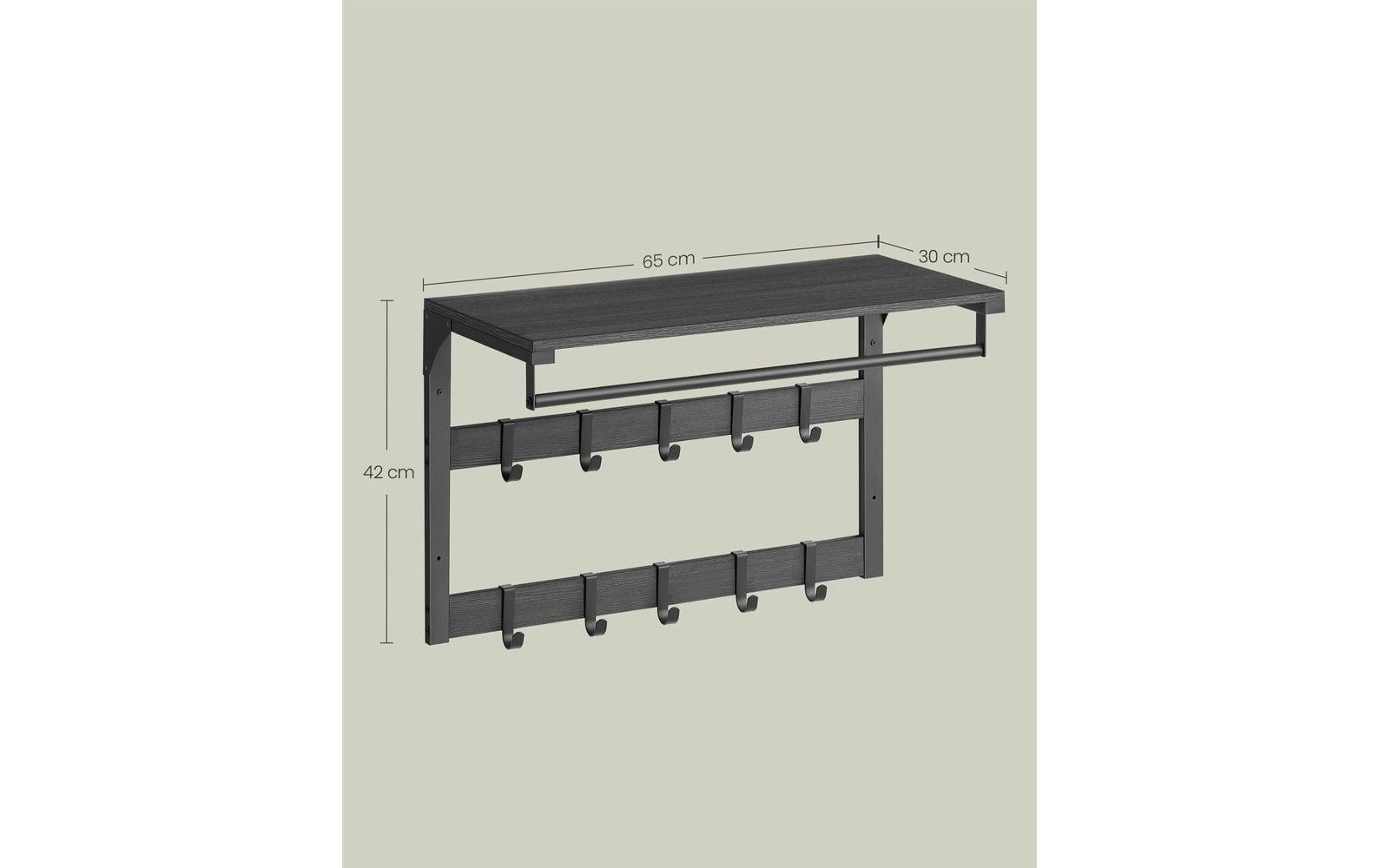 Wandgarderobe 10 Haken 65 cm x 42 cm, SchwarzGarderobe mit Ablage