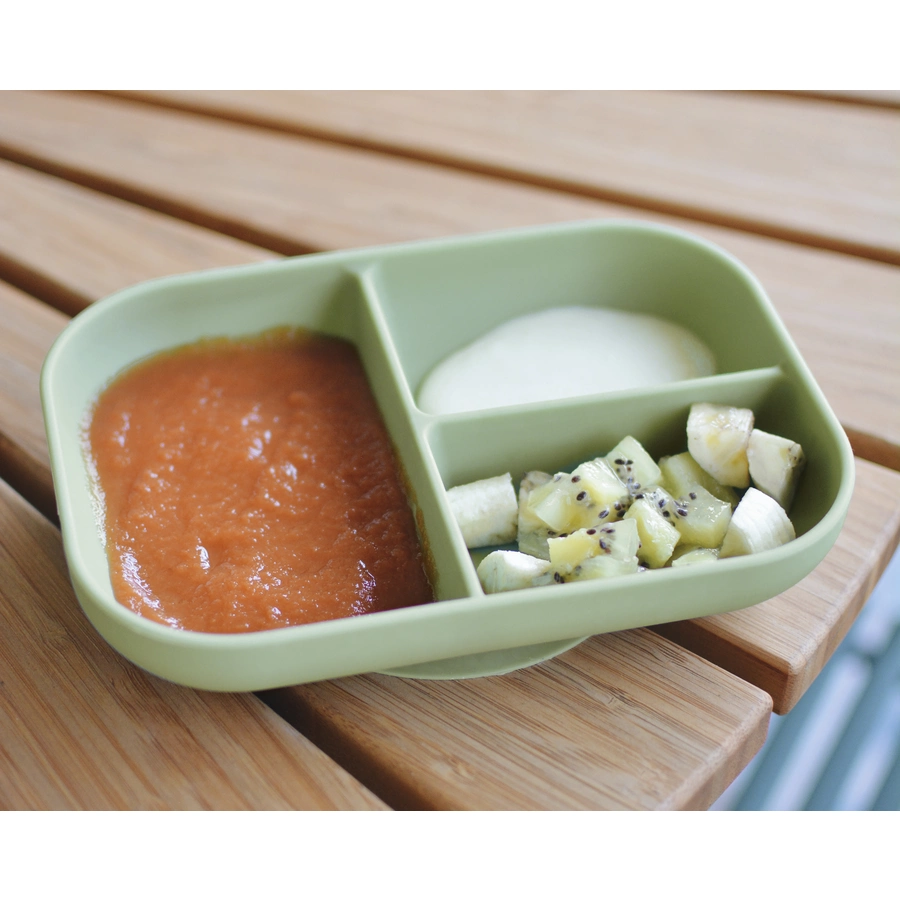 BEABA® Silikonteller mit Saugnapf Unterteilt salbeigrün