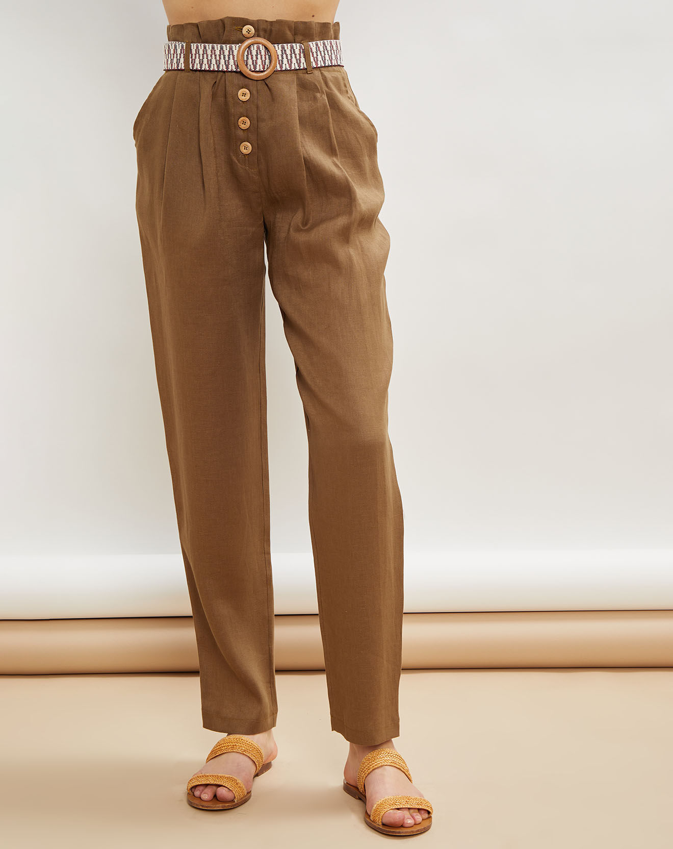 La Petite Francaise Pantalon 100% Lin Peter kaki
