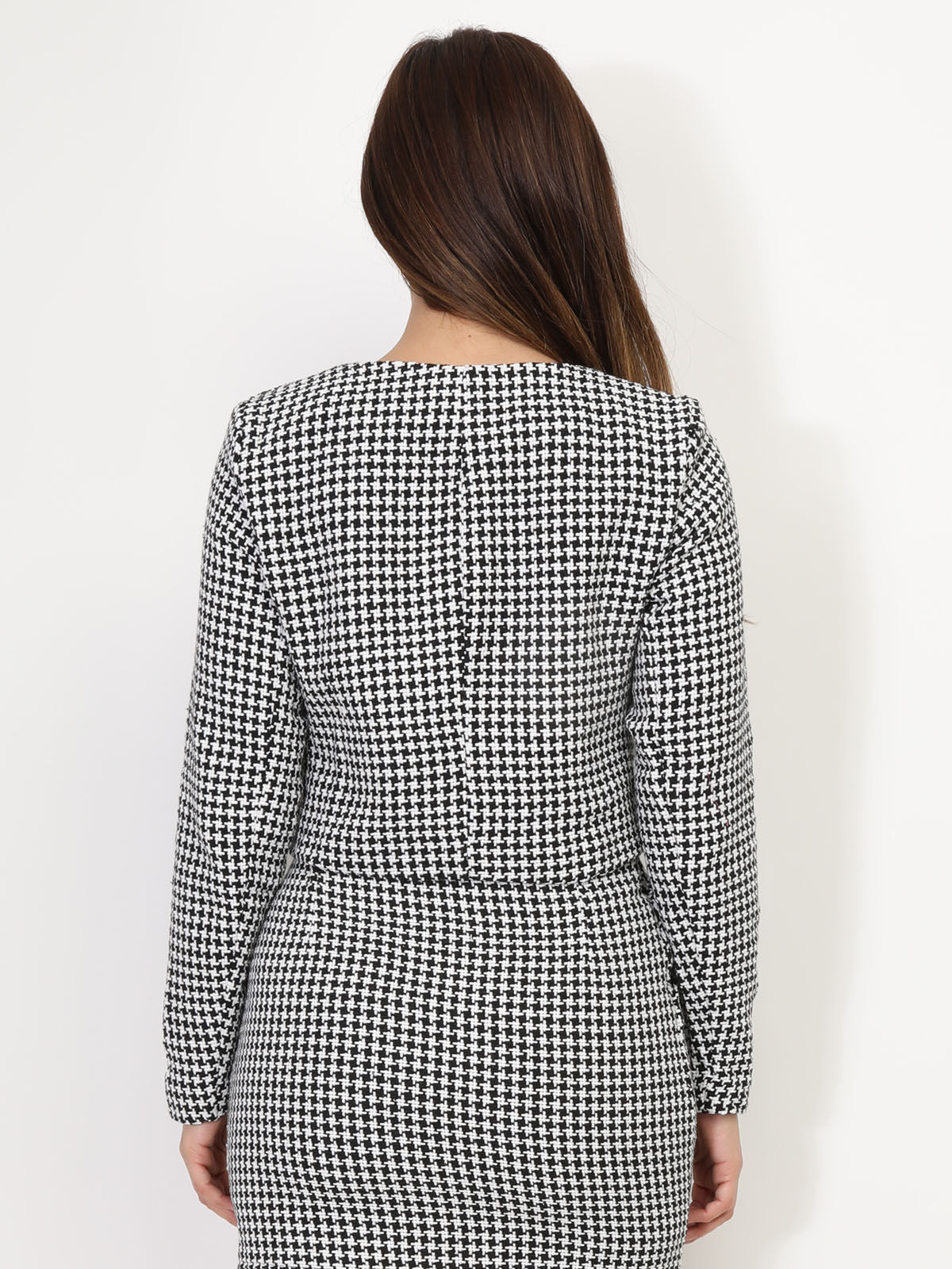 Veste courte en tweed à boutons argentés- Noir