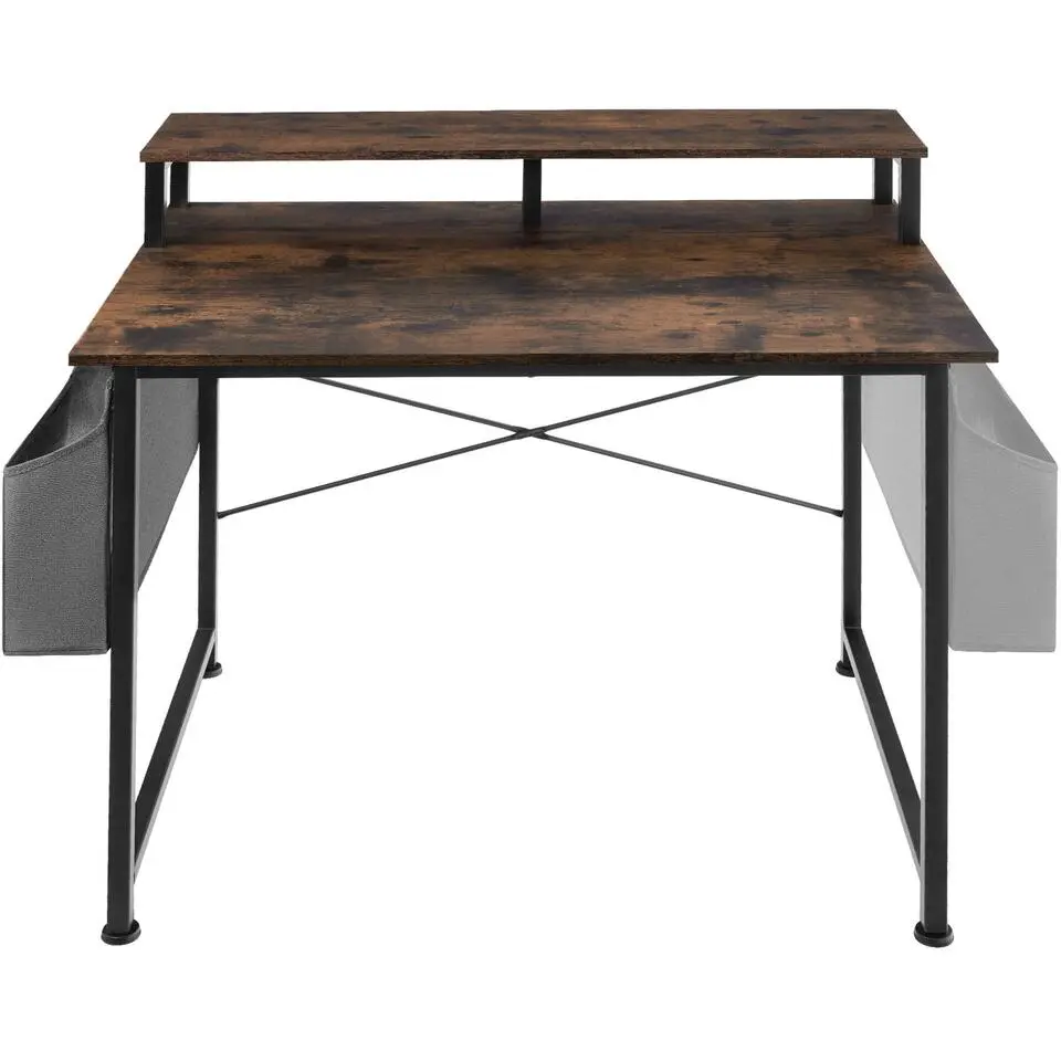 tectake Bureau met plank en organizer, Industrieel Hout Donker, Rustiek