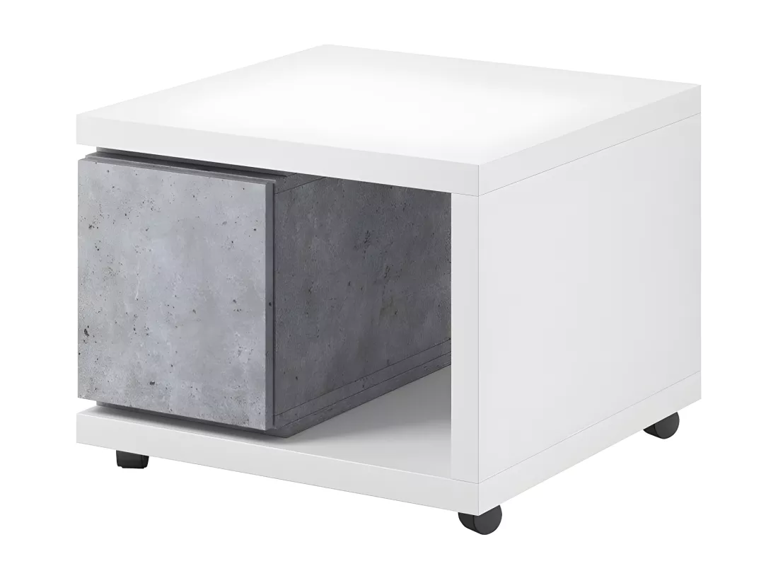 Table d'appoint avec tiroir collection BERGAME. 70x70cm. Coloris blanc et gris.