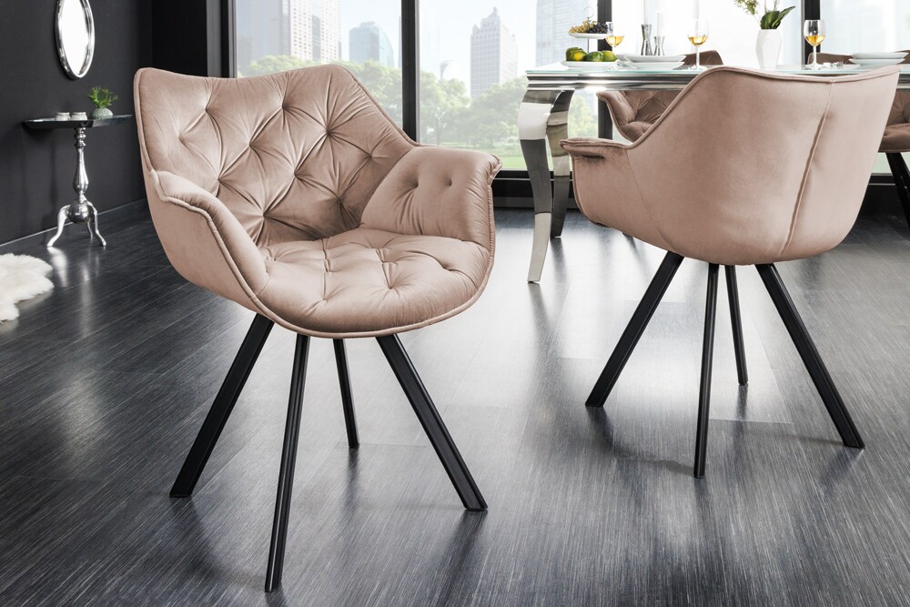 riess-ambiente Stuhl THE DUTCH COMFORT - smaragdgrün Samt Retro Stil mit Armlehnen Metallbeine Esszimmer