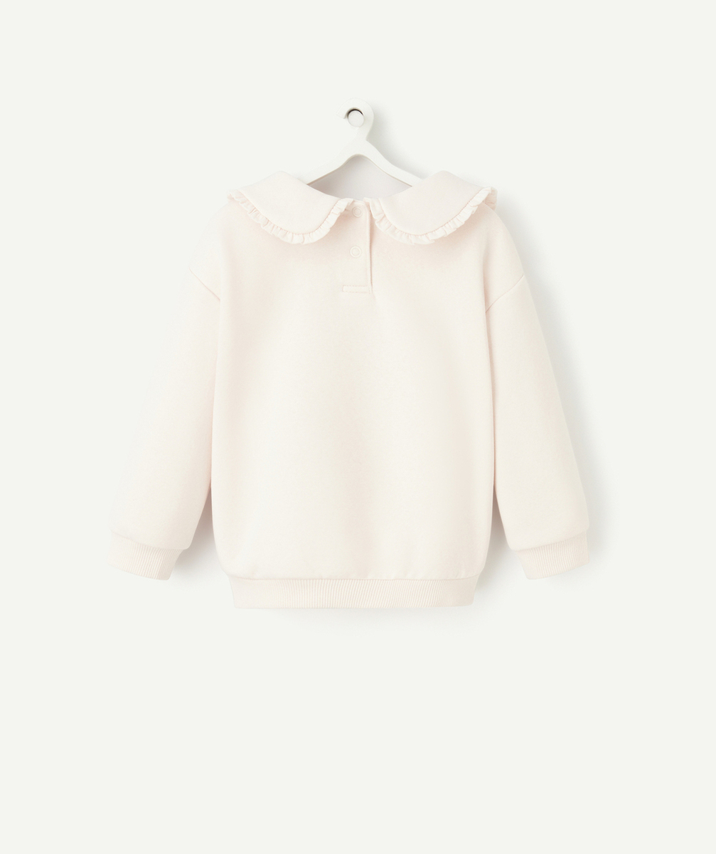 SWEAT BÉBÉ FILLE EN FIBRES RECYCLÉES ROSE POUDRÉ AVEC COL CLAUDINE