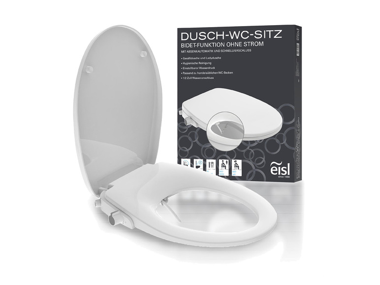 Douche-wc opzetstuk met soft-close-mechanisme en snelsluiting