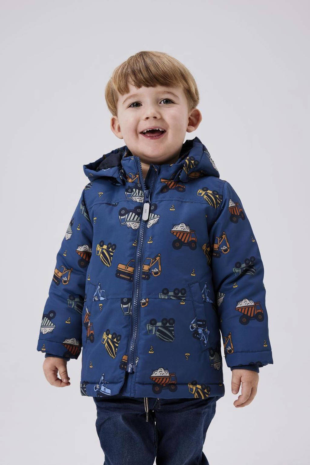 NAME IT winterjas met all over print middenblauw