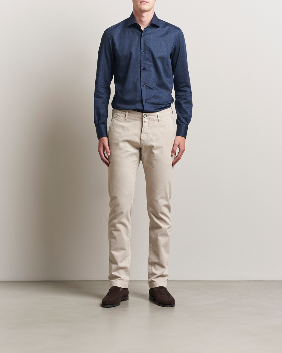 Mazzarelli Soft Flannel Cut Away Shirt Navy