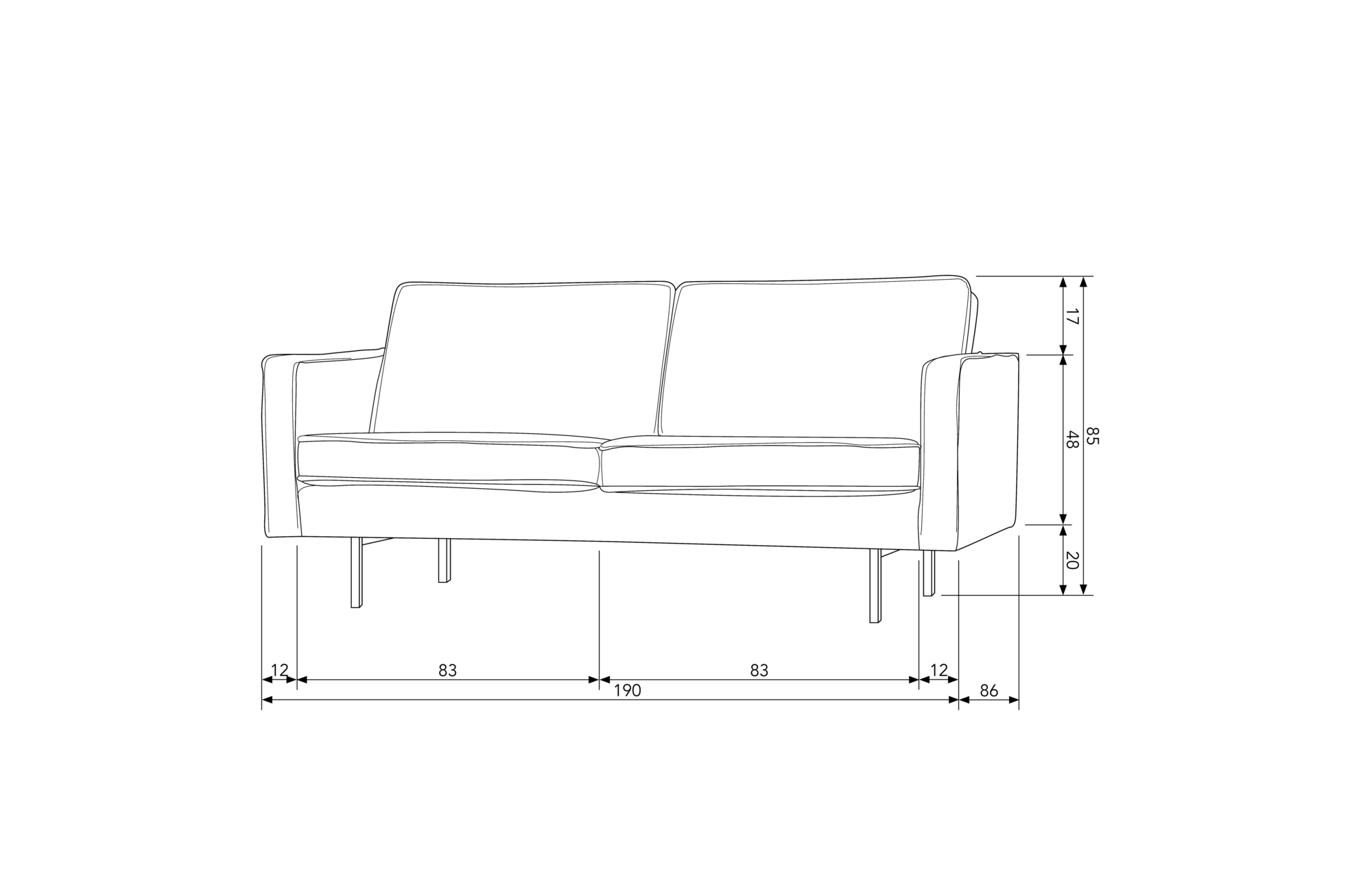 BePureHome 2,5-zitsbank Rodeo velvet Rodeo bank 2,5-zits velvet Blue
