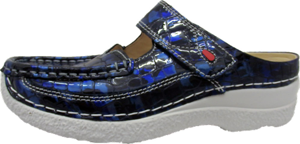 Wolky Pantoffel Roll Slipper Lackleder croco blue