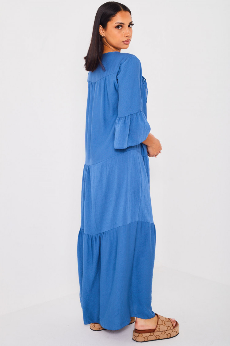 Robe longue évasée bleue