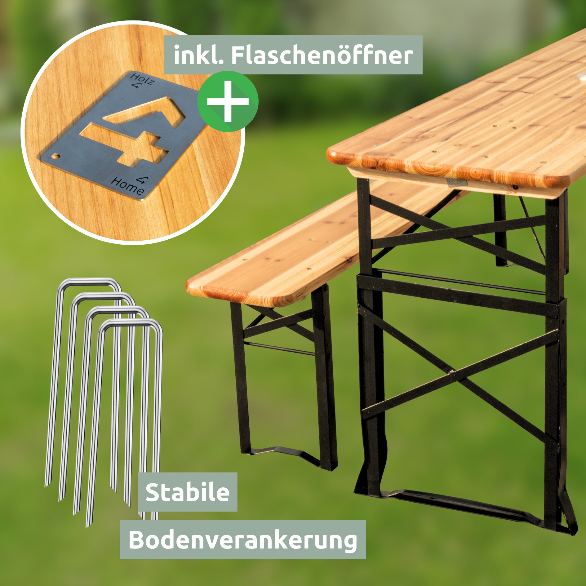 holz4home® Bierzeltgarnitur - mehrteilig & klappbar | Hoehenverstellbar