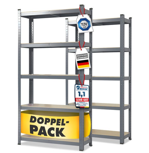 Lakota Heavy-Duty Stellingkast - Set van 2 - Draagvermogen tot 875 kg - Individueel bruikbaar - Grijs - 180 x 90 x 40 cm