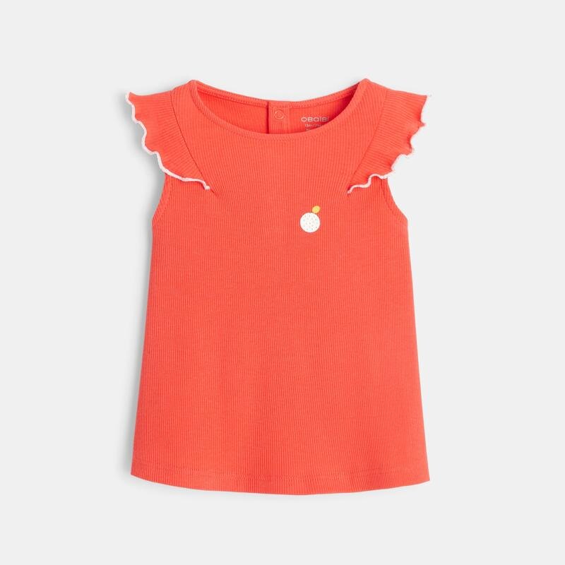 Débardeur maille côtelée à volants orange bébé fille Orange