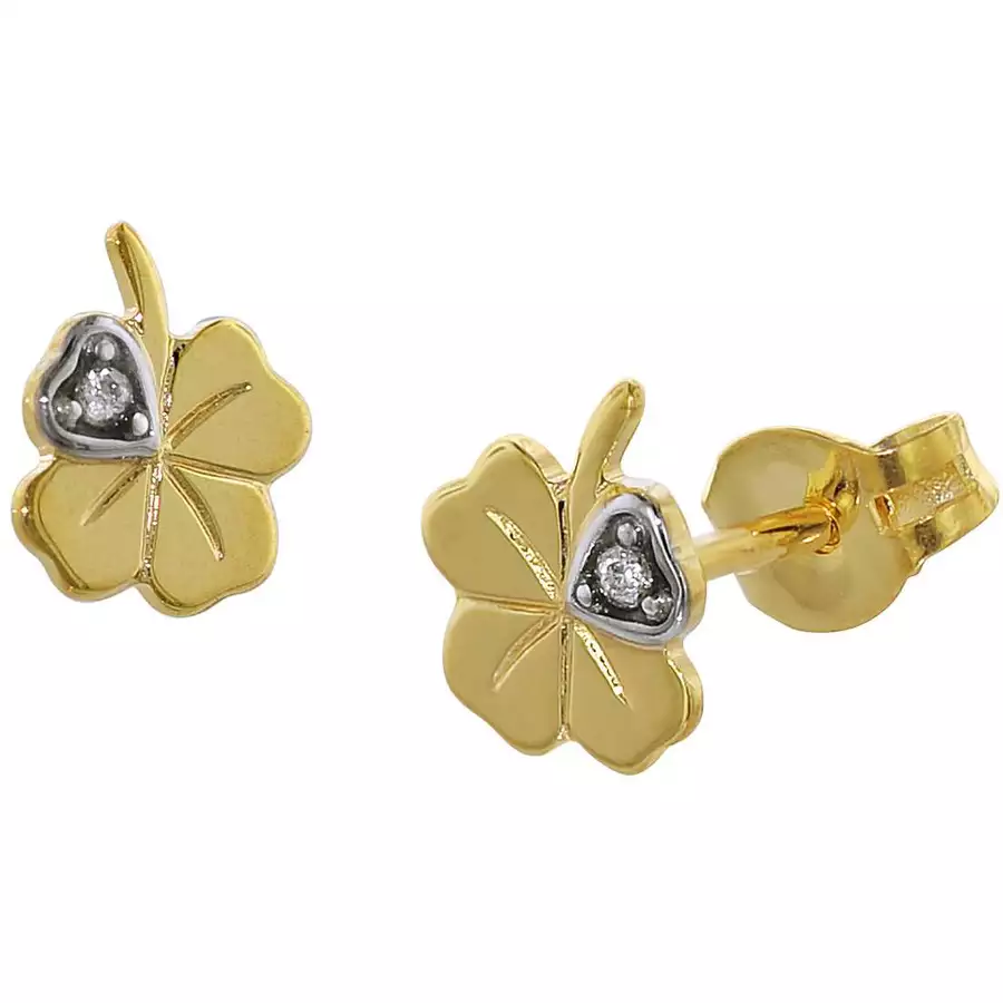 trendor Kinder-Ohrstecker 333 Gold Kleeblatt mit Diamant gold