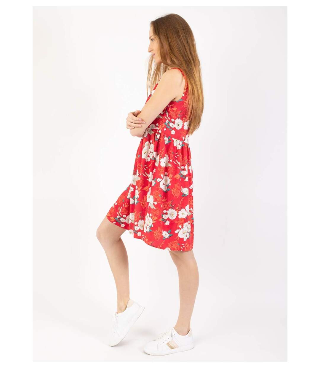 Robe courte babydoll ALEXA imprimé fleuri rouge Coton Du Monde