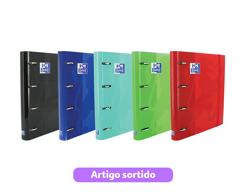 CAPA A4 4 ARGOLAS COM ELÁSTICO E RECARGA DE FOLHAS PAUTADAS OXFORD CORES SORTIDAS