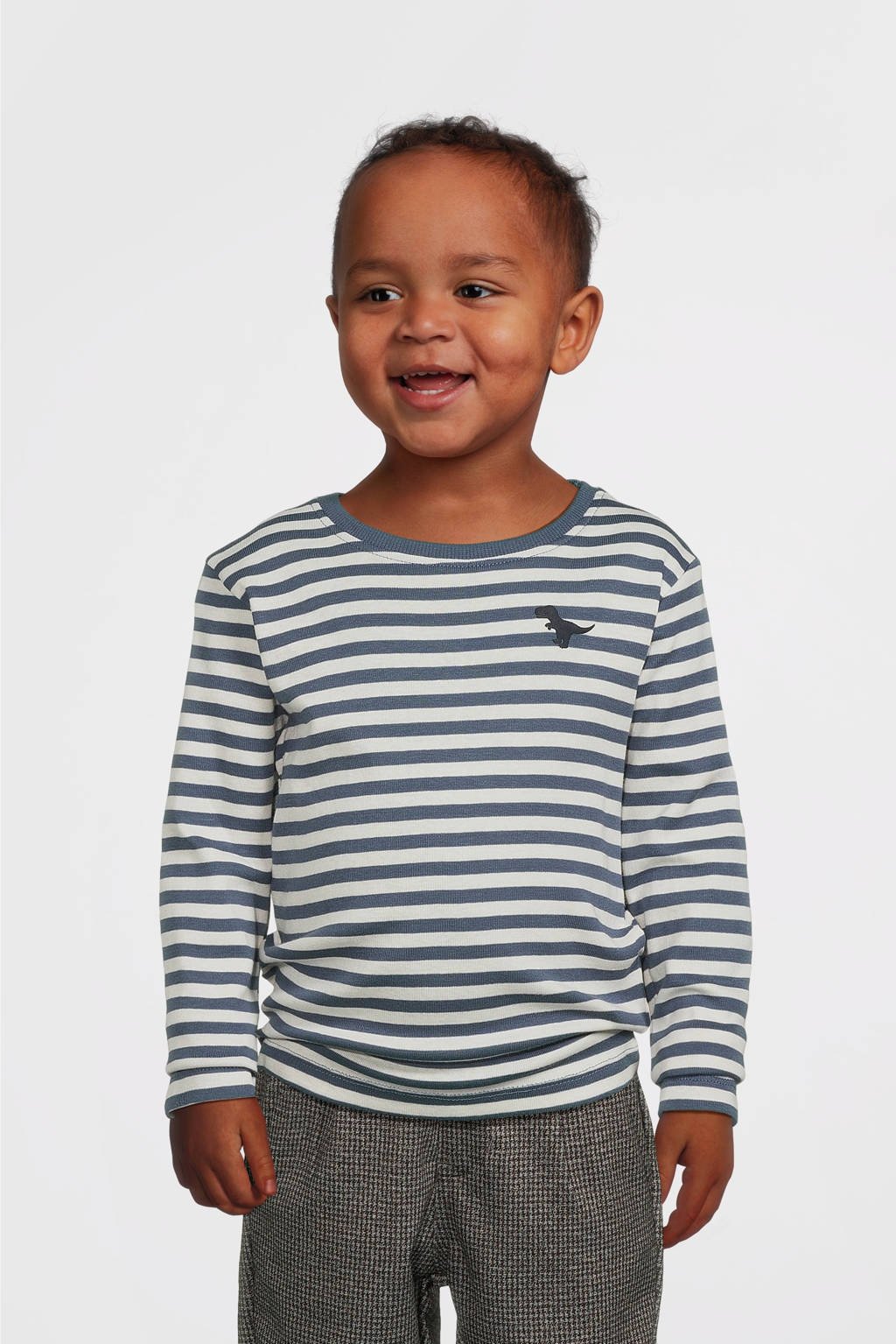 NAME IT gestreepte longsleeve NMMVILLY grijsblauw/wit