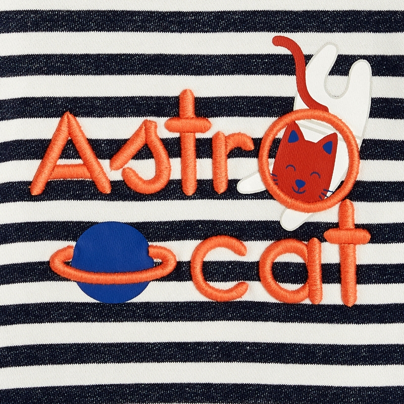 Sweat molleton rayé chat astronaute bleu bébé garçon