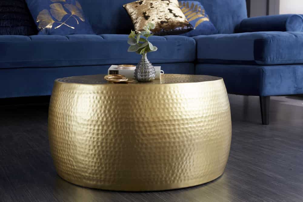 Runder Couchtisch ORIENT III 60cm gold Metall Hammerschlag Design handmade