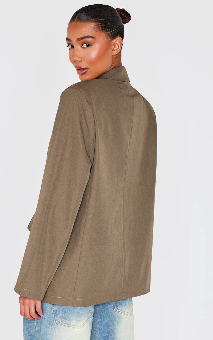 Vert Olive Blazer Oversize Structuré À Détails De Coutures