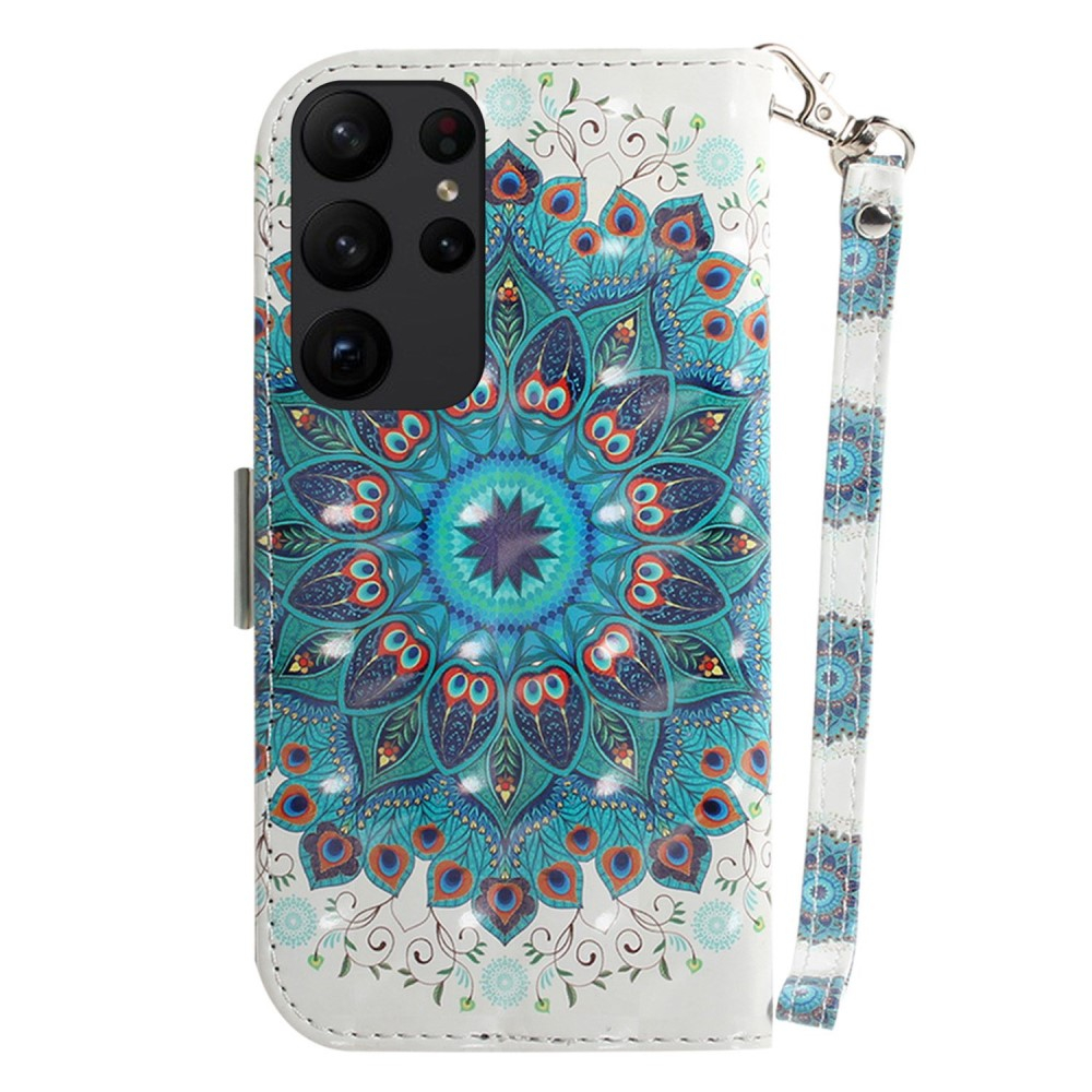 Samsung Galaxy S23 Ultra 5G Leder Tasche mit Kartenfächern - Pfauenfedern