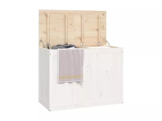 Boîte à linge Blanc 88,5x44x66 cm Bois massif de pin