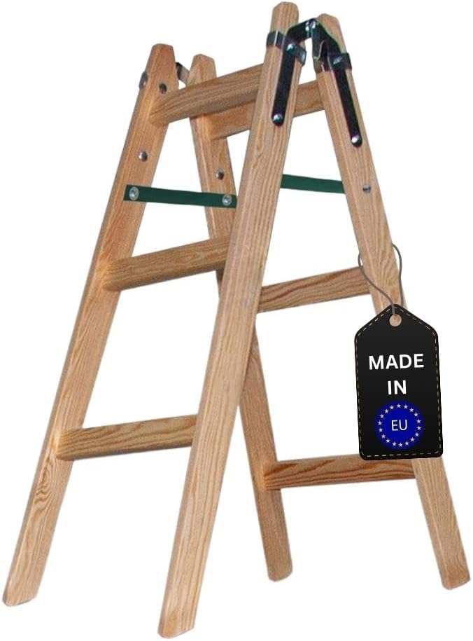 PROREGAL Houten Trapladder Economy Plus, Tweezijdige Toegang, 2 x 3 Sporten, Werkhoogte 2,40 m, Draagvermogen 150 kg