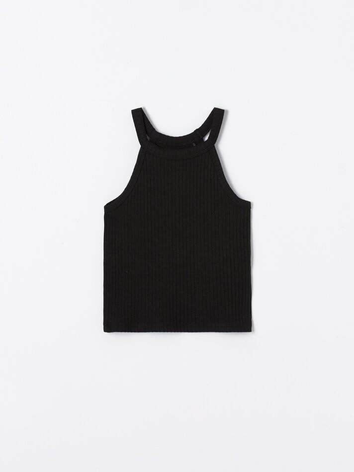 Top halter canelado - Preto