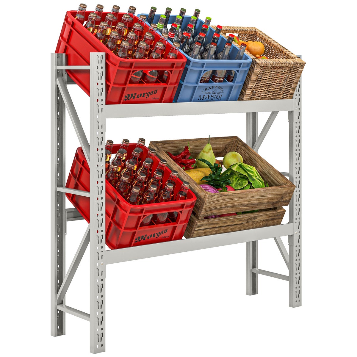 HOMCOM Drankkrattenrek voor 6 kratten, vrijstaand drankenrek met verstelbare plankhoogte, krattenrek 110 x 30 x 110 cm, staal, wit