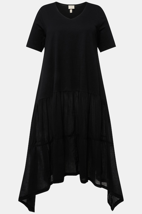 Midikleid, Struktur, V-Ausschnitt, Halbarm, Biobaumwolle