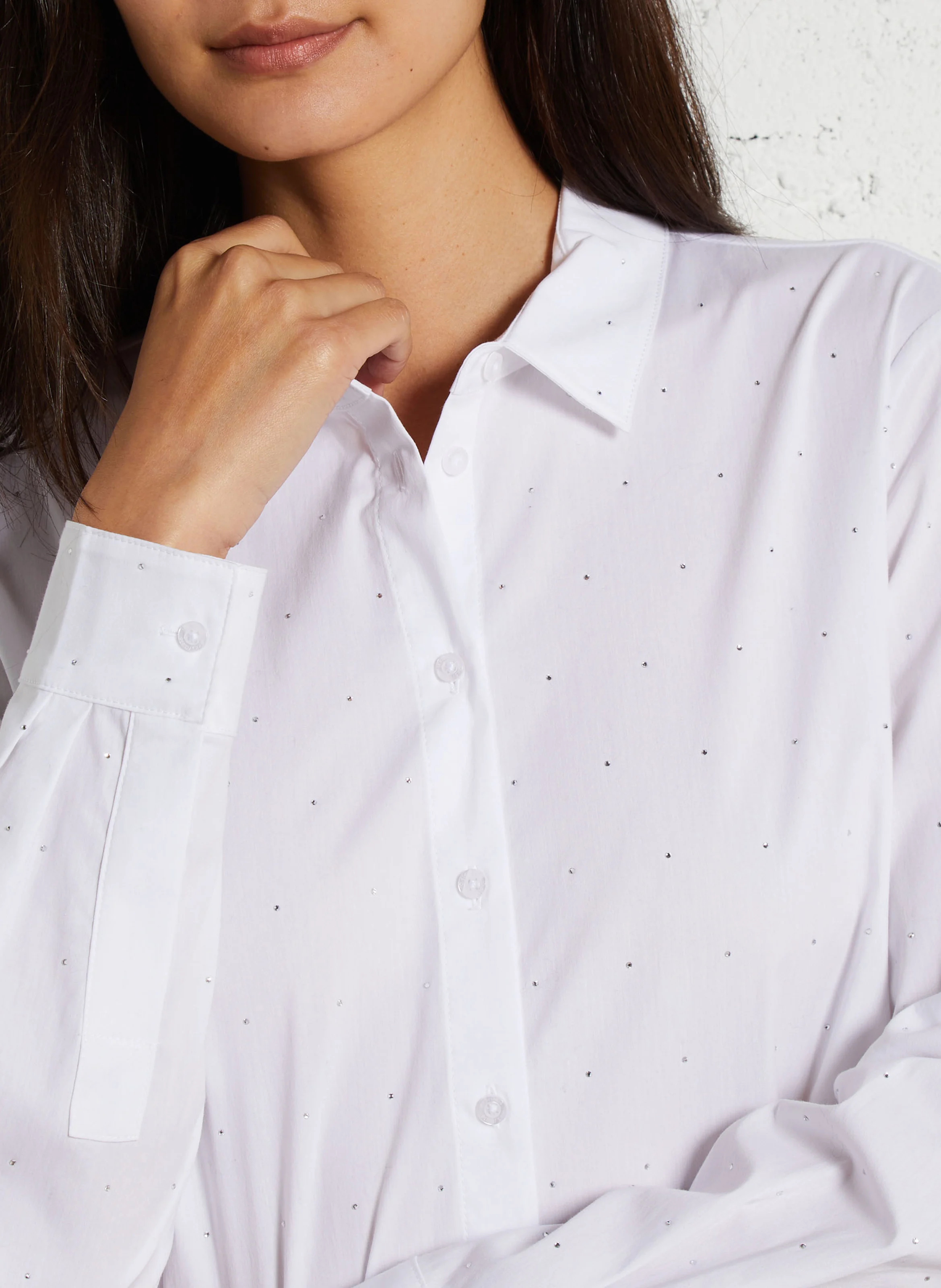 Chemise à strass en coton mélangé | Blanc