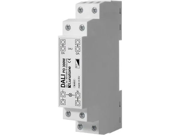 DALI-2 universel lysdæmper på 300W som kan anvendes til 230V LED lyskilder og drivere. Beregnet til montering på DIN-skinne.