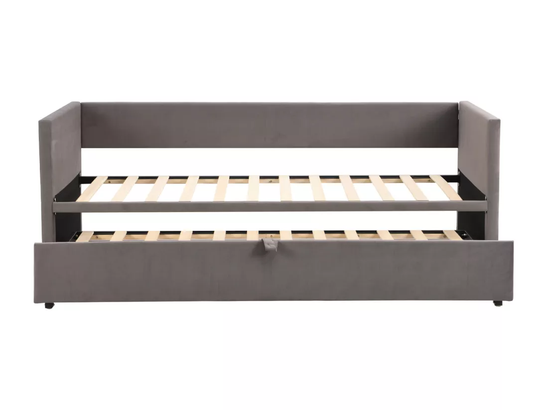 Canapé-lit gigogne 90/180*200 cm avec sommier à lattes tissu velours doux pour la peau gris