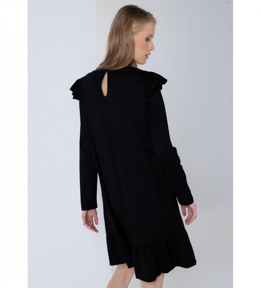 Vestido curto Lois com babados e estampa metálica preta