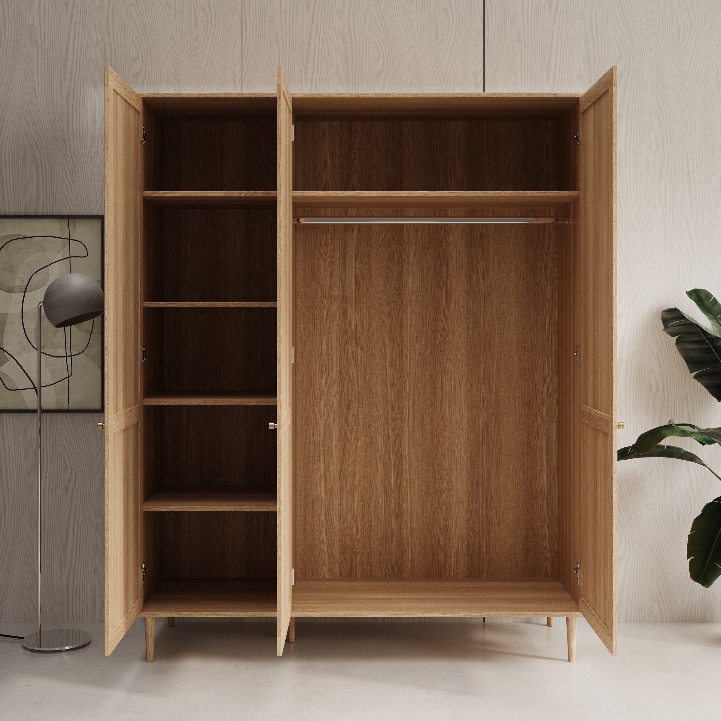 Crimson - Kledingkast met 3 deuren - Eiken - 165x52x208 cm