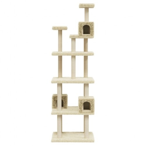 Árvore para gatos Vidaxl com 6 níveis e 3 casinhas, cor creme.