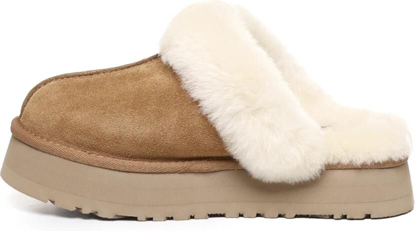 UGG Pantoffels Dames Sloffen Instappers Suède Harde zool Dichte hiel Disquette Cognac