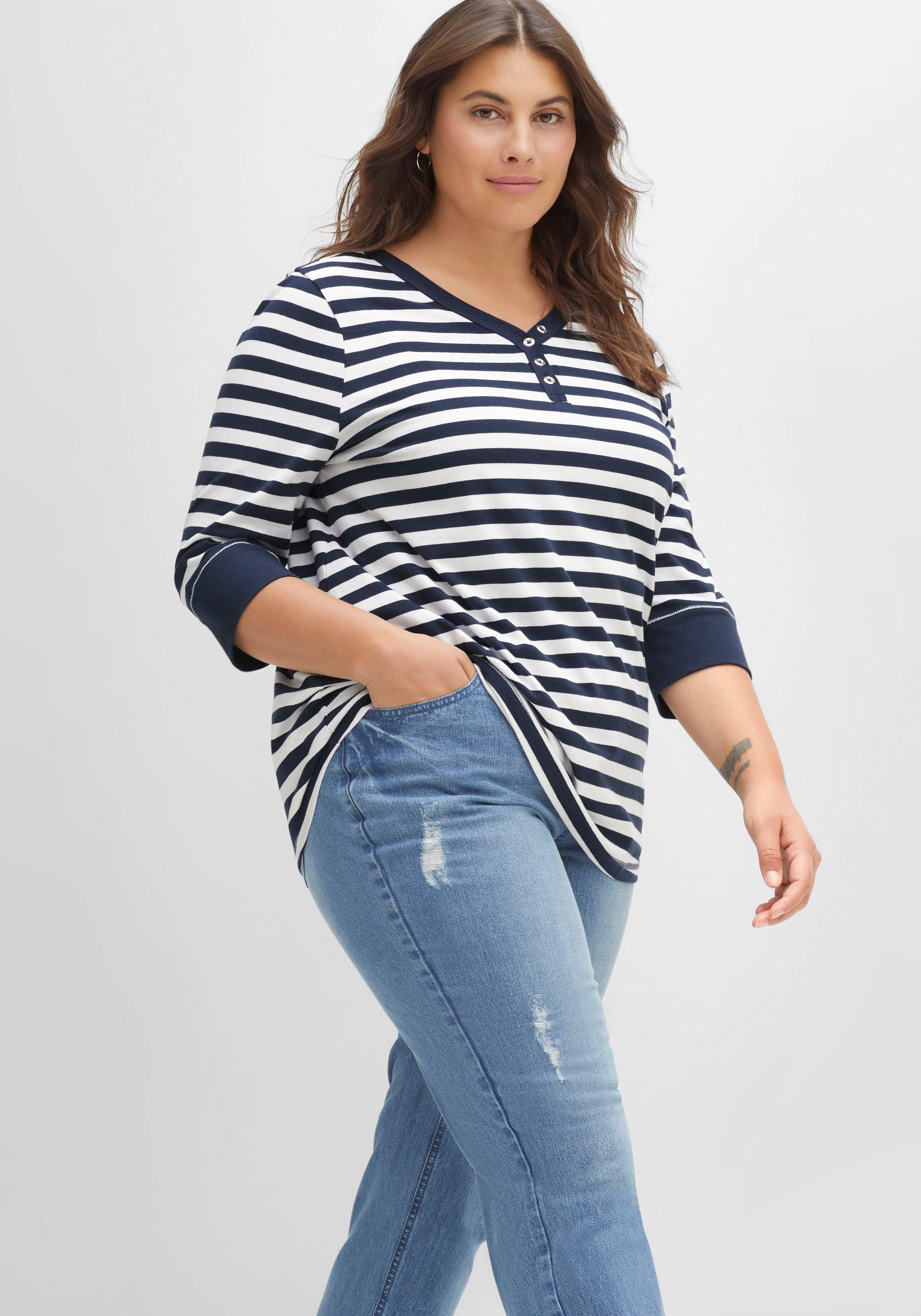 Shirt aus Jersey, mit Streifenmuster und 3/4-Arm