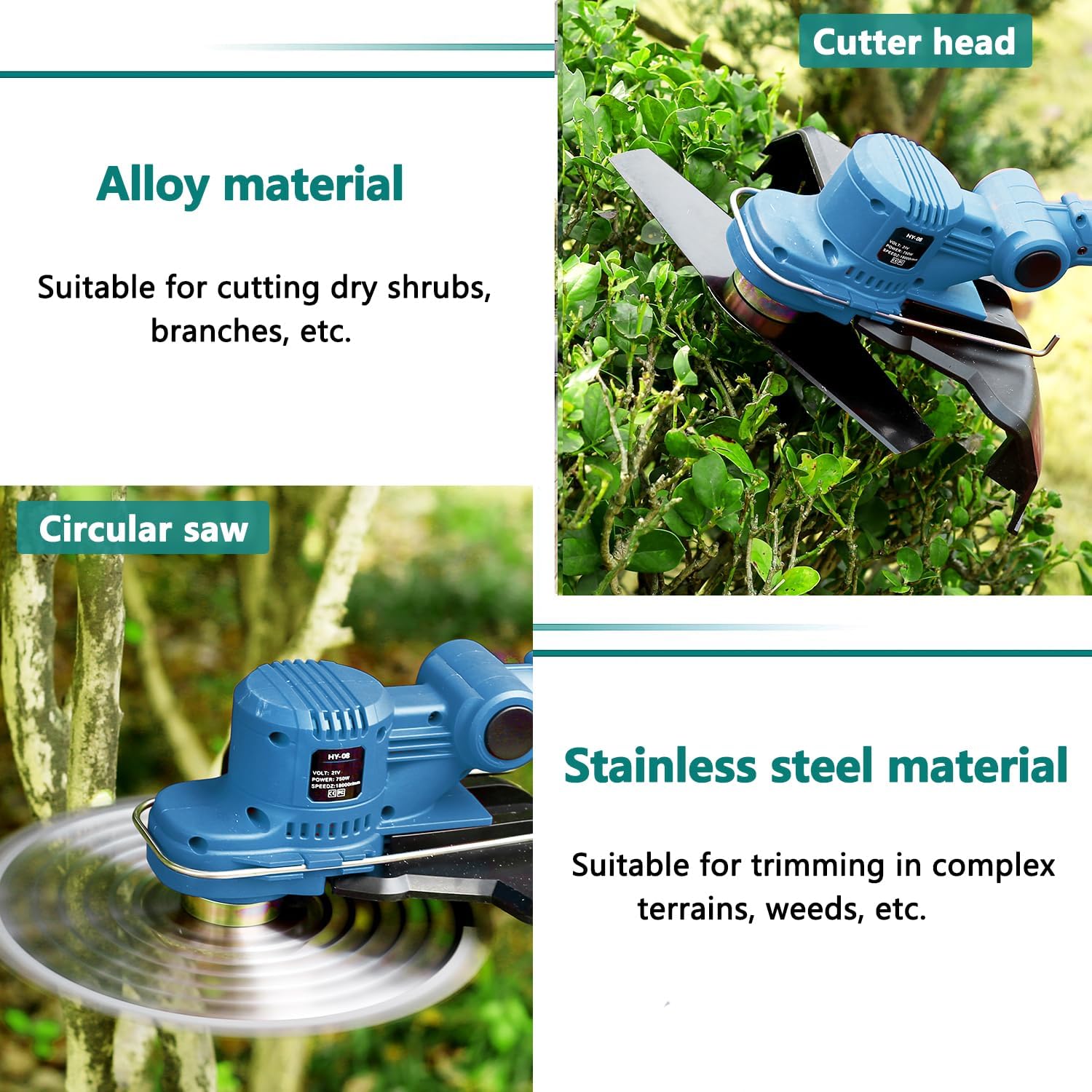 Rasentrimmer mit Akku 21 V, Freischneider Akku, Freischneider mit Unkrautbürste, 4-in-1 Rasentrimmer Akku, teleskopischer Griff für den Garten, Rasen- und Unkrautbeschnitt, Blau