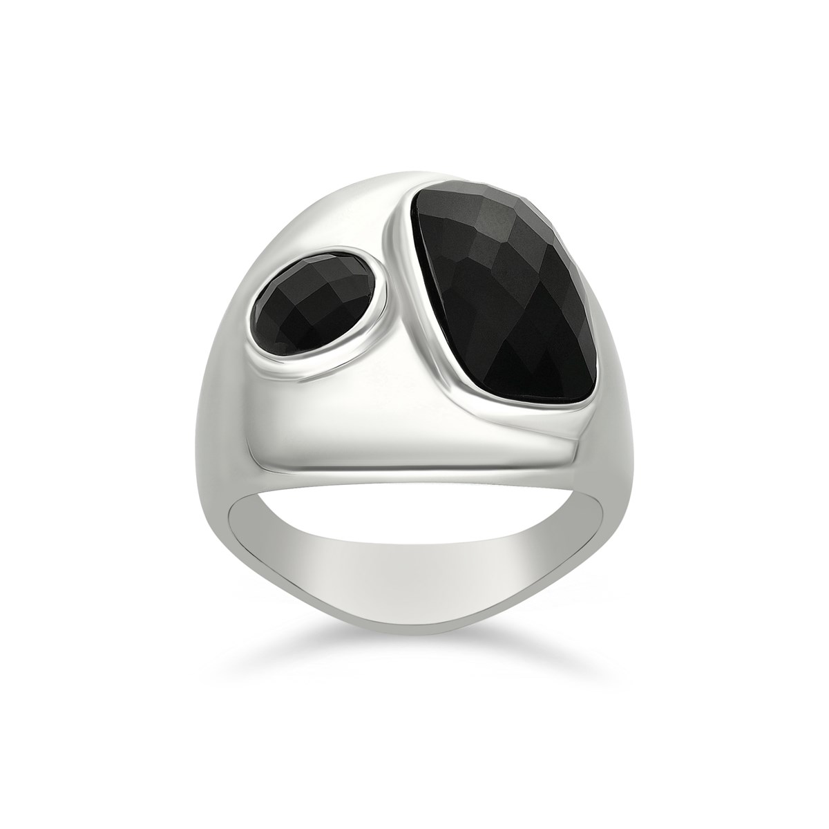 Bague Toi Et Moi Argent Pierre Noire
