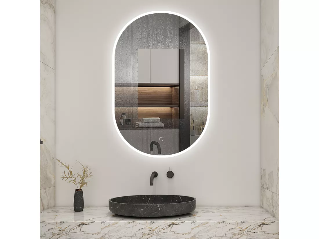 AICA LED Miroir lumineux ovale 50 x 70cm avec anti-buée + dimmable + mémoire, Miroir salle de bain