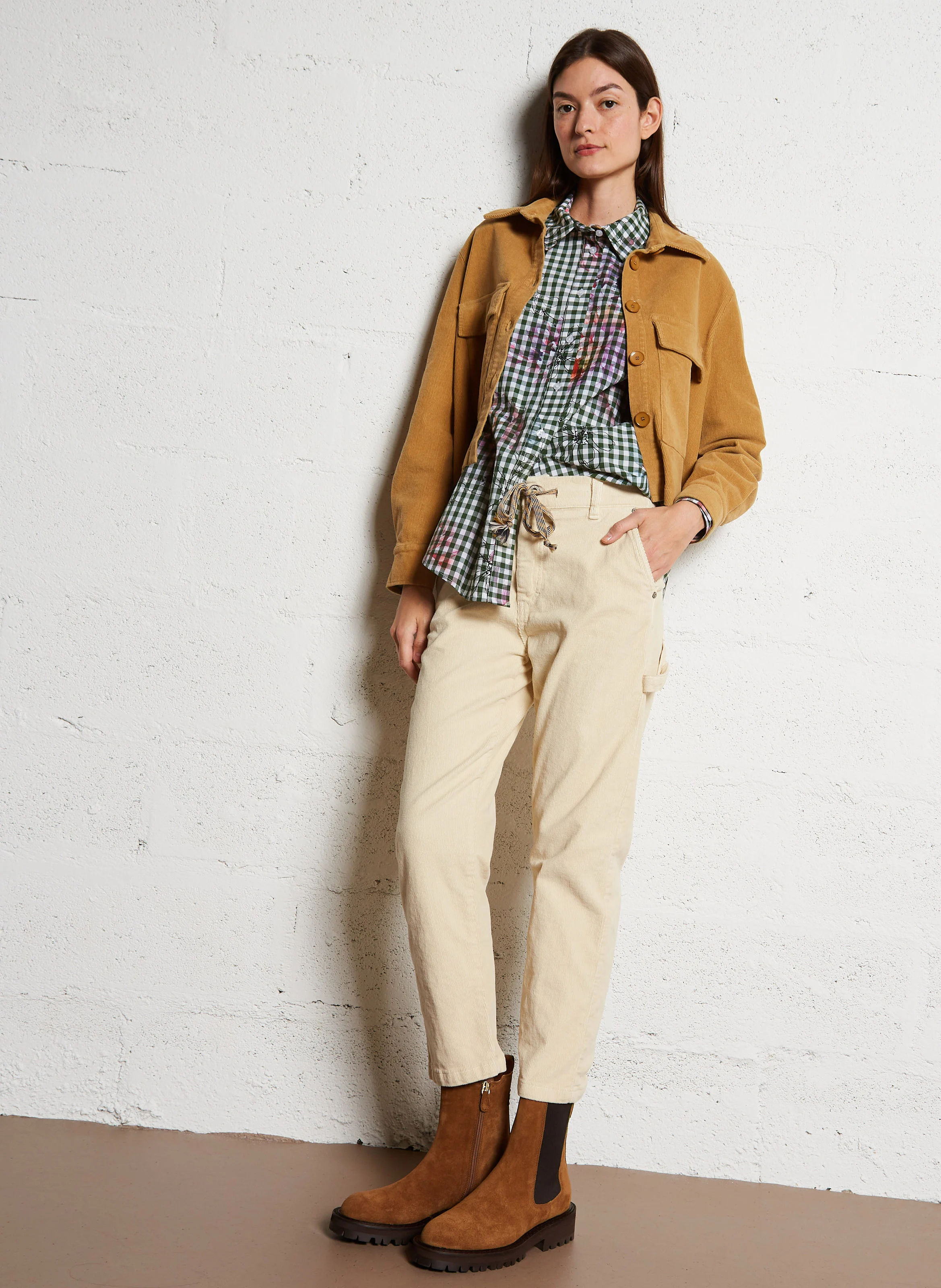 Veste col classique droite en coton mélangé | Marron