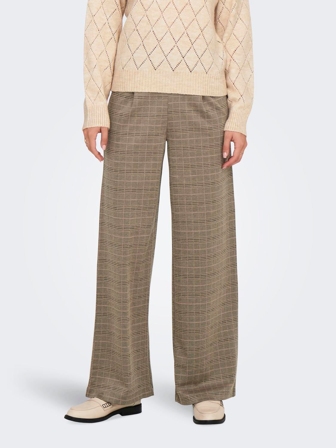 JDYGEGGO Mittlere Taille Weiter Beinschnitt Hose Walnut