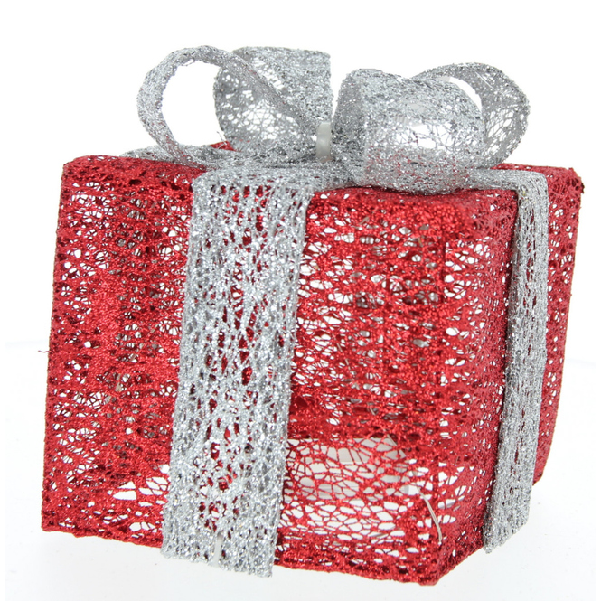 LED Geschenkbox M - rot silber - ca. 20 cm