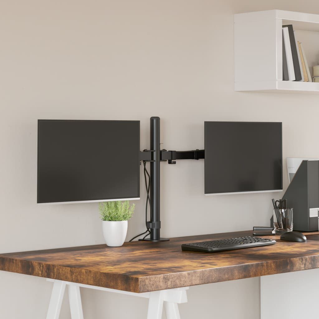 vidaXL Dubbele monitorstandaard, zwart, staal, VESA 75/100 mm
