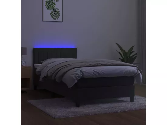 Sommier tapissier et matelas et LED Gris foncé 90x190cm Velours