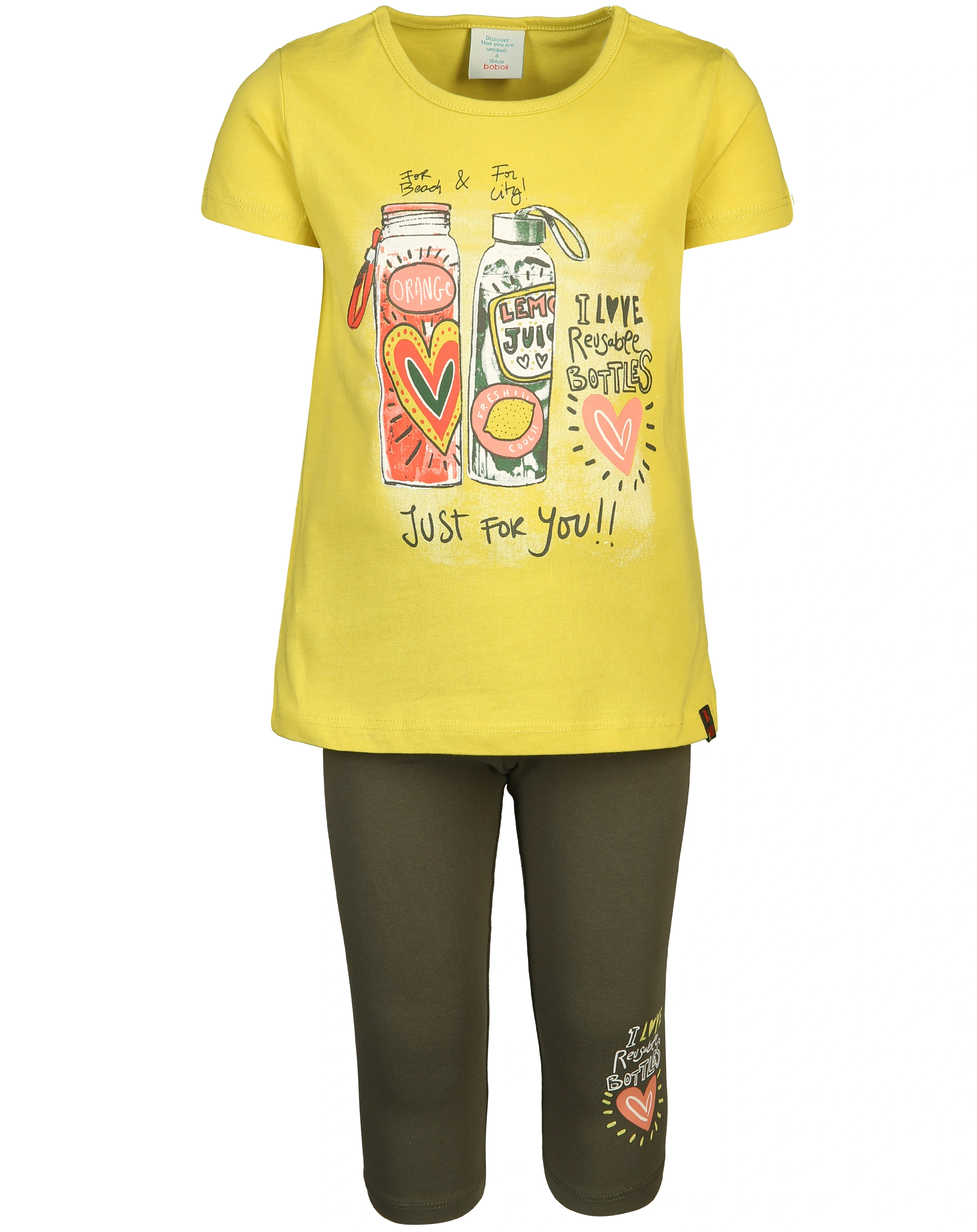 T-Shirt BOTTLES mit Leggings in gelb/kiwi