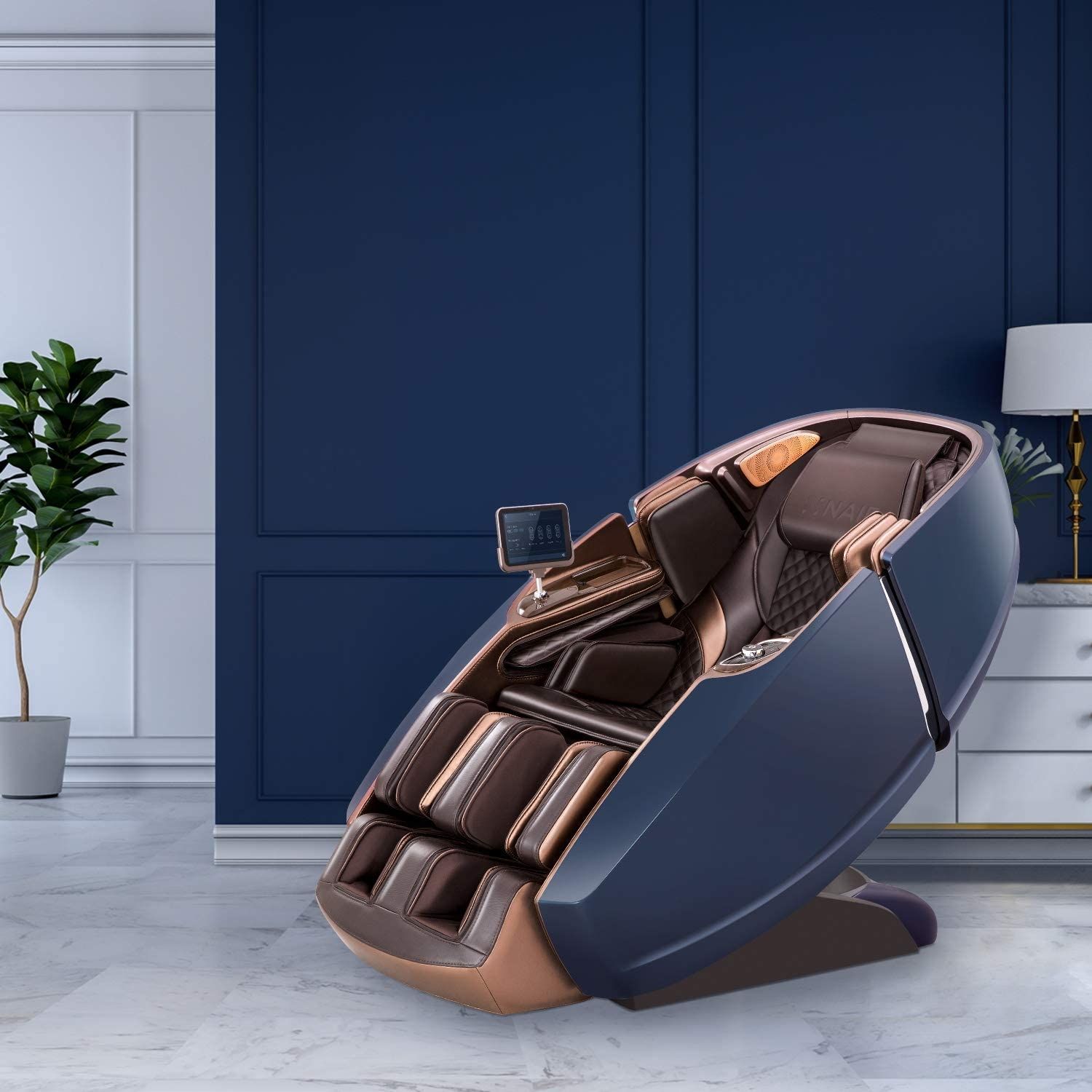 NAIPO Massagesessel Dual Core 3D High-End Massagestuhl mit Tablet, Raumkapsel-Design Braun-Blau