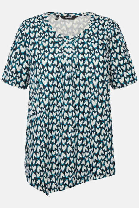 T-Shirt, Herzen, Zipfelsaum, Rundhals, Halbarm